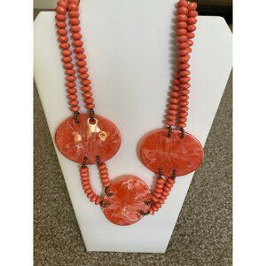 Coral Orange Statement Necklace Large Resin Disc Beaded Chunky Fashion Necklace